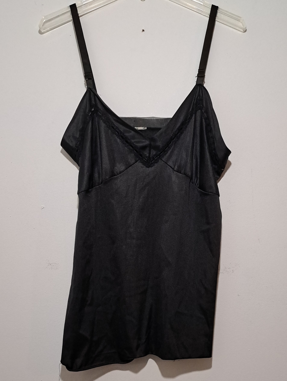 Classic Black Satin Slip Chemise with Lace Trim Whimisgoth. Goth. Indie Sleeze